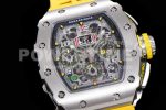 Richard Mille RM11-03 SS KVF 1:1 Best Edition Crystal Skeleton Dial on Yellow Racing Rubber Strap A7750 Super Clone Watch - Image 5