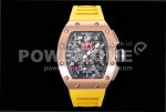 Richard Mille RM011 RG Chrono KVF 1:1 Best Edition Crystal Dial Black on Yellow Rubber Strap A7750 Super Clone Watch V3