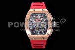 Richard Mille RM011 RG Chrono KVF 1:1 Best Edition Crystal Dial Black on Red Rubber Strap A7750 Super Clone Watch V3