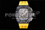 Richard Mille RM011 NTPT Chrono KVF 1:1 Best Edition Crystal Dial on Yellow Rubber Strap A7750 Super Clone Watch V2