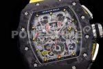 Richard Mille RM011 NTPT Chrono KVF 1:1 Best Edition Crystal Dial on Yellow Rubber Strap A7750 Super Clone Watch V2 - Image 5