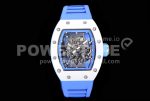 Richard Mille RM055 Real White Ceramic Case KVF Best Edition Blue Inner Bezel Skeleton Dial Blue on Blue Rubber Strap MIYOTA8215 Super Clone Watch V2