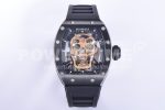 Richard Mille RM052 Skull Sandblasted Black Ceramic Real Tourbillon JBF 1:1 Best Edition RG Skull Dial on Black Rubber Strap (White Clasp) Super Clone Watch
