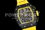 Richard Mille RM011 NTPT Carbon Chrono KVF 1:1 Best Edition Crystal Skeleton Dial Yellow Inner Bezel on Yellow Rubber Strap A7750 Super Clone Watch - Image 2