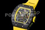 Richard Mille RM011 NTPT Carbon Chrono KVF 1:1 Best Edition Crystal Skeleton Dial Yellow Inner Bezel on Yellow Rubber Strap A7750 Super Clone Watch - Image 3