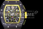 Richard Mille RM011 NTPT Carbon Chrono KVF 1:1 Best Edition Crystal Skeleton Dial Yellow Inner Bezel on Yellow Rubber Strap A7750 Super Clone Watch - Image 4