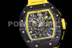Richard Mille RM011 NTPT Carbon Chrono KVF 1:1 Best Edition Crystal Skeleton Dial Yellow Inner Bezel on Yellow Rubber Strap A7750 Super Clone Watch - Image 5