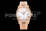 Rolex Day Date 40 RG 904L Steel JDF 1:1 Best Edition White Roman Dial on RG Bracelet A2836 Super Clone Watch