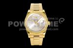 Rolex Day Date 40 YG 904L Steel JDF 1:1 Best Edition Silver Stick Dial on YG Bracelet A2836 Super Clone Watch