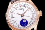 Rolex Cellini 50535 Moonphase RG EWF Best Edition White Dial on Brown Leather Strap A3195 Super Clone Watch - Image 3