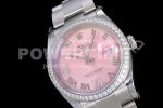 Rolex DateJust 36 SS 126284 Diamonds Bezel EWF 1:1 Best Edition Pink Dial Roman Markers on Oyster Bracelet A3235 Super Clone Watch - Image 4