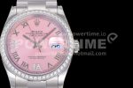Rolex DateJust 36 SS 126284 Diamonds Bezel EWF 1:1 Best Edition Pink Dial Roman Markers on Oyster Bracelet A3235 Super Clone Watch - Image 2