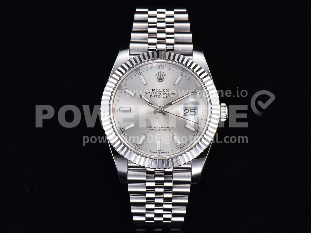 Rolex DateJust 41 SS Fluted Bezel KING 1:1 Best Edition 904L Steel Silver Stick Dial on Jubilee Bracelet VR3235 Super Clone Watch