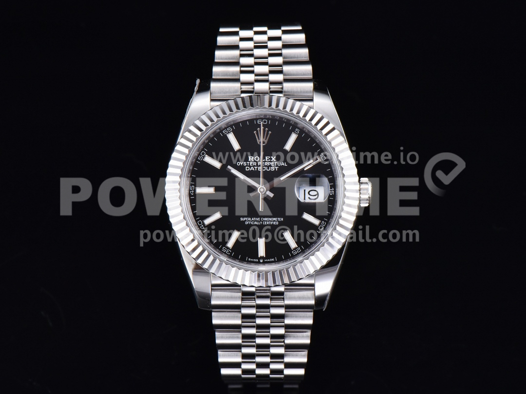 Rolex DateJust 41 SS Fluted Bezel KING 1:1 Best Edition 904L Steel Black Stick Dial on Jubilee Bracelet VR3235 Super Clone Watch