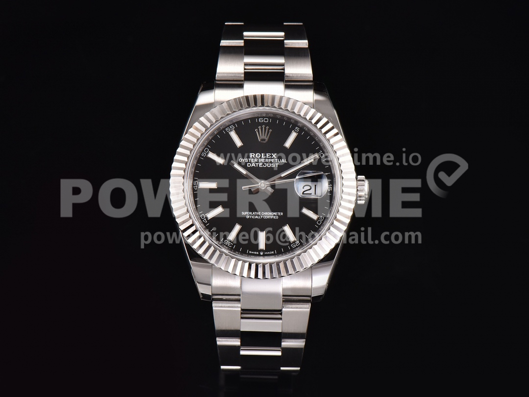 Rolex DateJust 41 SS Fluted Bezel KING 1:1 Best Edition 904L Steel Black Dial on Oyster Bracelet VR3235 Super Clone Watch