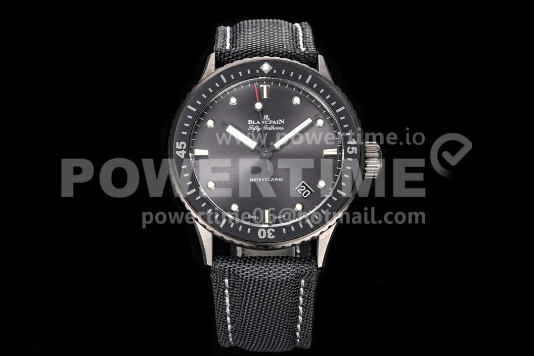 Blancpain Fifty Fathoms Bathyscaphe 43mm SS GF 1:1 Best Edition Black Dial on Sail-canvas Strap A1315 Super Clone Watch V2