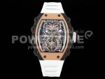 Richard Mille RM21-01 RG Tourbillon RMF Best Edition Skeleton Dial on White Rubber Strap Super Clone Watch