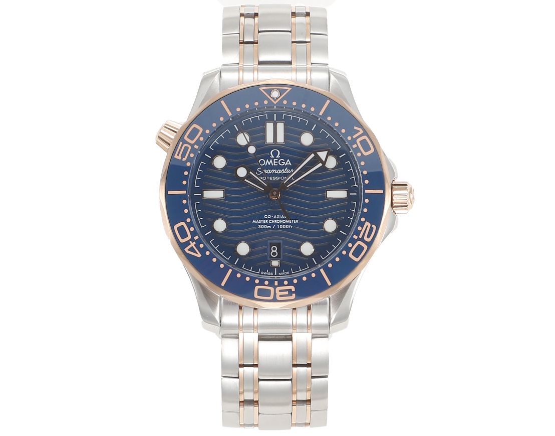 Seamaster Diver 300M SS/RG ORF 1:1 Best Edition YG Bezel Blue Dial on SS/RG Bracelet A8800