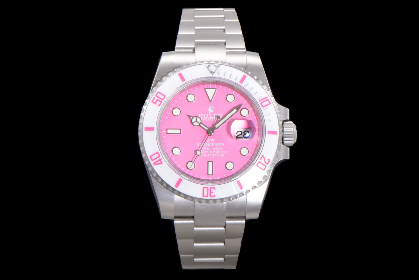 Submariner Sandblasted DIWF Best Edition White Bezel Pink Dial on SS Bracelet VR3135