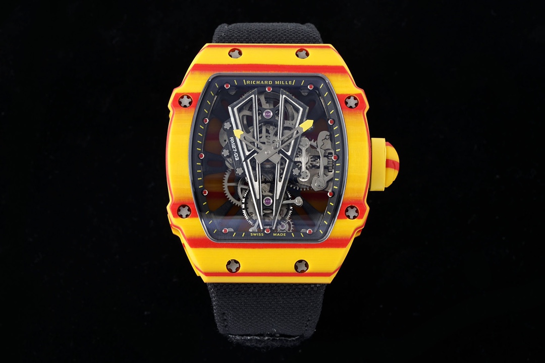RM027-03 Real Tourbillon RMF Best Edition Orange/Red Carbon Skeleton Dial on Yellow Nylon Strap