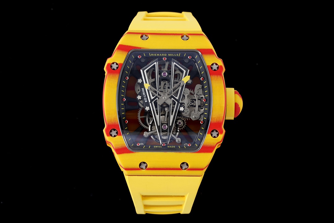 RM027-03 Real Tourbillon RMF Best Edition Orange/Red Carbon Skeleton Dial on Yellow Rubber Strap