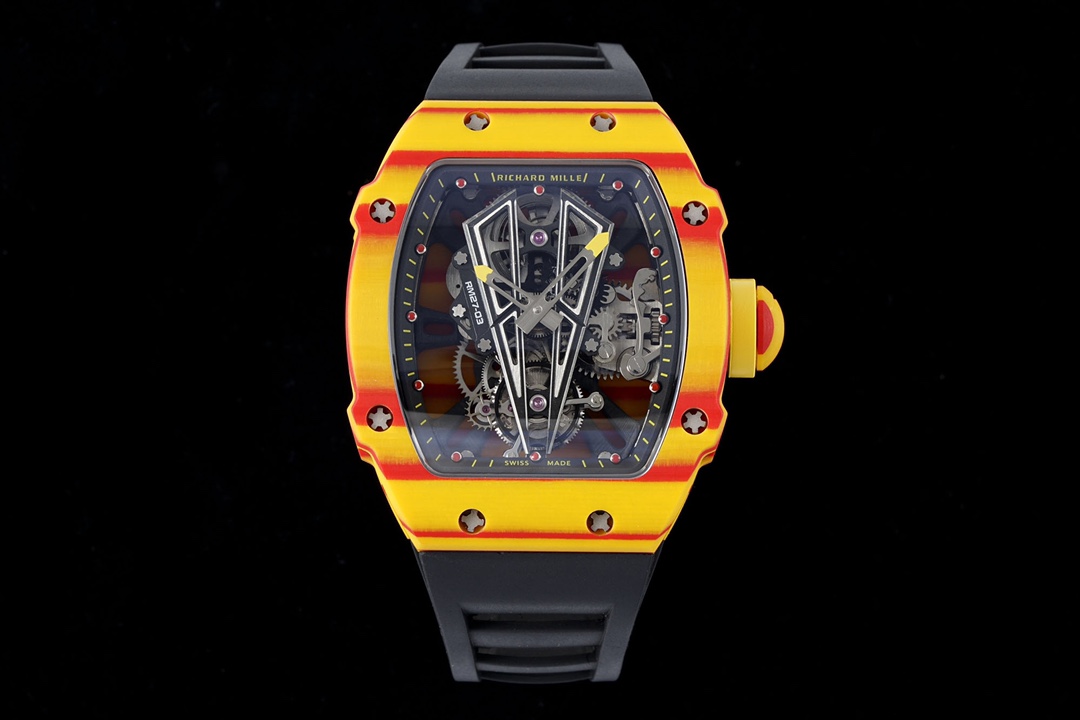 RM027-03 Real Tourbillon RMF Best Edition Orange/Red Carbon Skeleton Dial on Black Rubber Strap