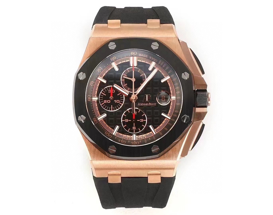 Royal Oak Offshore 44mm Forged Carbon RG Bezel JF 1:1 Best Edition Black Dial on Rubber Strap A3126 V2