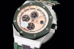 Royal Oak Offshore 44mm SS Green Ceramic Bezel JF 1:1 Best Edition Cream Dial on Rubber Strap A3126 V2 - Image 3