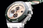 Royal Oak Offshore 44mm SS Green Ceramic Bezel JF 1:1 Best Edition Cream Dial on Rubber Strap A3126 V2 - Image 6