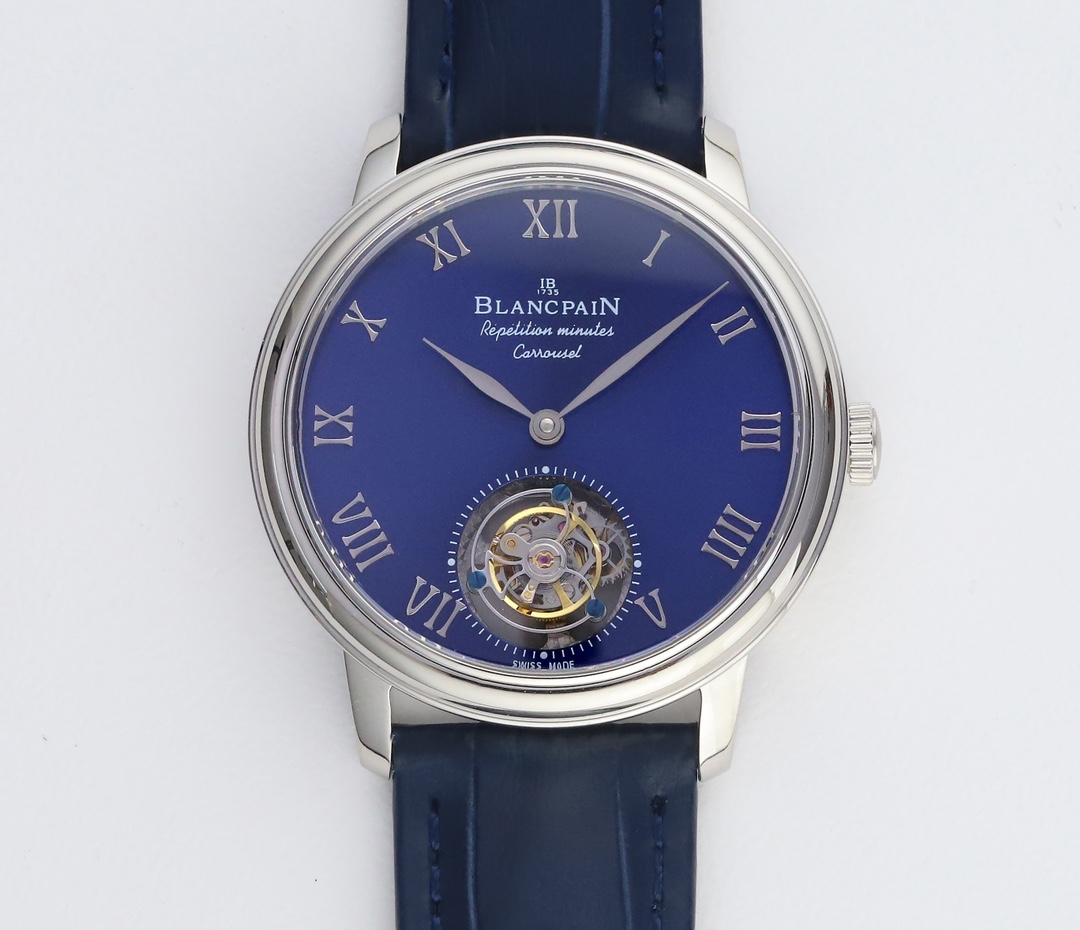 Carrousel Tourbillon SS Erotic Caseback Blue Dial on Blue Leather Strap
