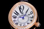 Reine de Naples YG ZF 1:1 Best Edition White Arabic Dial Diamonds Bezel on Black Leather Strap A537 - Image 5