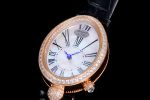 Reine de Naples YG ZF 1:1 Best Edition White Roman Dial Diamonds Bezel on Black Leather Strap A537 - Image 3