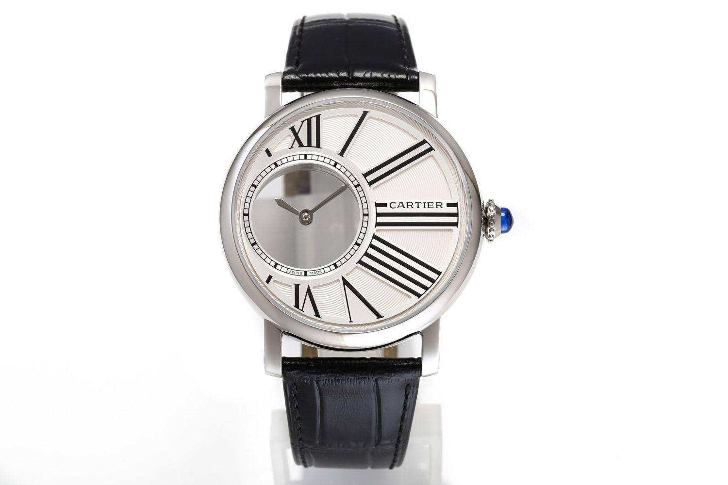 Rotonde de Cartier Mystery SS White Dial on Black Leather Strap Asia 9981 - Image 1