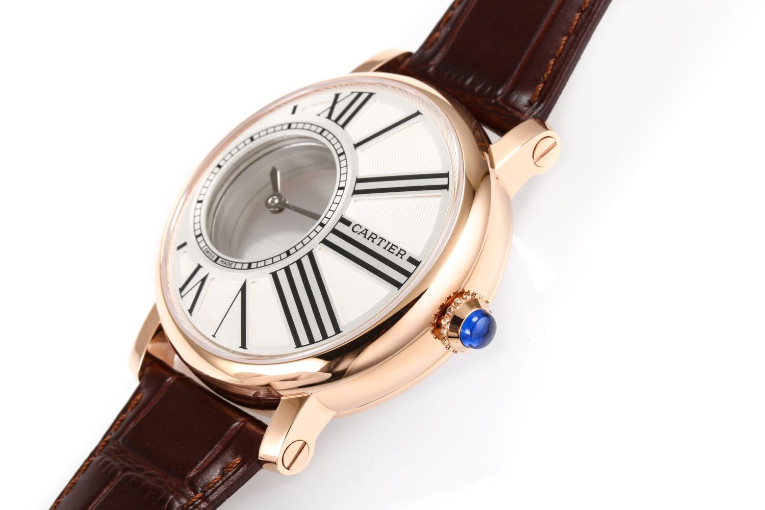 Rotonde de Cartier Mystery RG White Dial on Brown Leather Strap Asia 9981 - Image 7