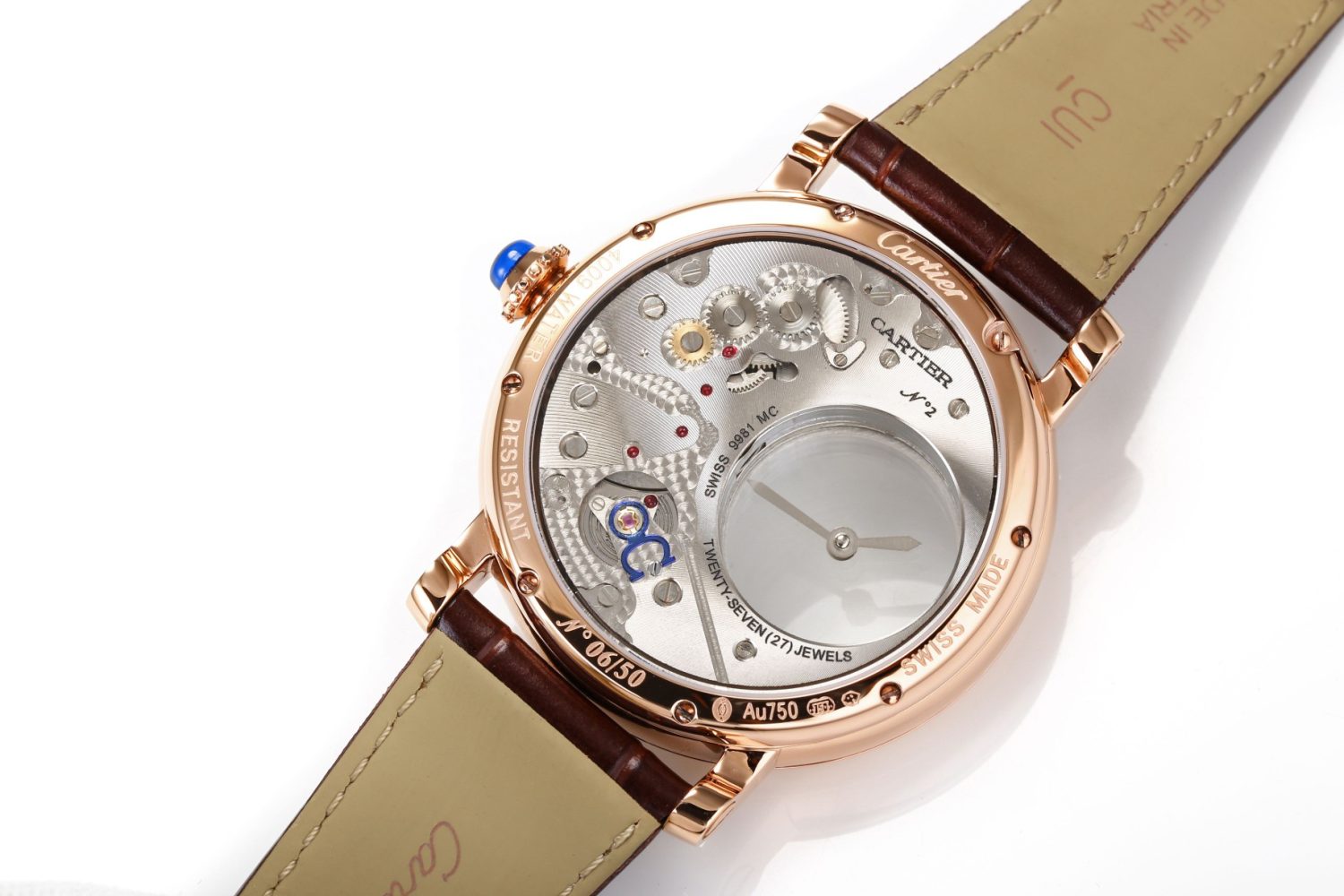 Rotonde de Cartier Mystery RG White Dial on Brown Leather Strap Asia 9981 - Image 8