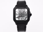 Santos skeleton PVD TWF Best Edition Skeleton Dial on Black Leather Strap Ronda Quartz