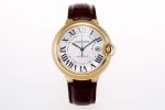 Ballon Bleu 42mm YG AF 1:1 Best Edition White Textured Dial on Brown Leather Strap A2824
