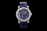 Happy Sport 36mm SS ZF 1:1 Best Edition Diamonds Bezel Blue Dial on Blue Leather Strap A2892