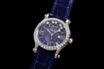 Happy Sport 36mm SS ZF 1:1 Best Edition Diamonds Bezel Blue Dial on Blue Leather Strap A2892 - Image 3