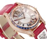 Happy Sport 36mm RG TWS 1:1 Best Edition Rainbow Diamonds Bezel White Dial on Red Leather Strap A2892 - Image 4