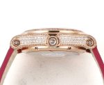Happy Sport 36mm RG TWS 1:1 Best Edition Rainbow Diamonds Bezel White Dial on Red Leather Strap A2892 - Image 7
