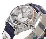Happy Sport 36mm SS TWS 1:1 Best Edition Rainbow Diamonds Bezel White Dial on Blue Leather Strap A2892 - Image 2