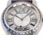 Happy Sport 36mm SS TWS 1:1 Best Edition Rainbow Diamonds Bezel White Dial on Blue Leather Strap A2892 - Image 4