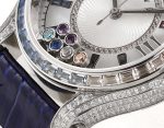 Happy Sport 36mm SS TWS 1:1 Best Edition Rainbow Diamonds Bezel White Dial on Blue Leather Strap A2892 - Image 5