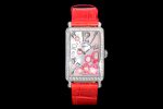 Long Island Ladies SS Diamonds Bezel ZF 1:1 Mother of Pearl Dial on Red Leather Strap Swiss Ronda Quartz