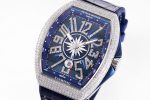 Vanguard V45 Yachting Full DIamonds SS ABF 1:1 Best Edition Blue Textured Dial on Blue Gummy Strap A2824 - Image 3