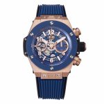 Big Bang Unico RG 45mm BBF 1:1 Best Edition Blue Ceramic Bezel Skeleton Dial on Blue Rubber Strap A1280