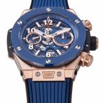 Big Bang Unico RG 45mm BBF 1:1 Best Edition Blue Ceramic Bezel Skeleton Dial on Blue Rubber Strap A1280 - Image 3
