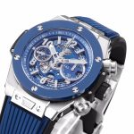 Big Bang Unico SS 45mm BBF 1:1 Best Edition Blue Ceramic Bezel Skeleton Dial on Blue Rubber Strap A1280 - Image 4