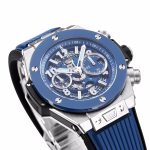 Big Bang Unico SS 45mm BBF 1:1 Best Edition Blue Ceramic Bezel Skeleton Dial on Blue Rubber Strap A1280 - Image 5